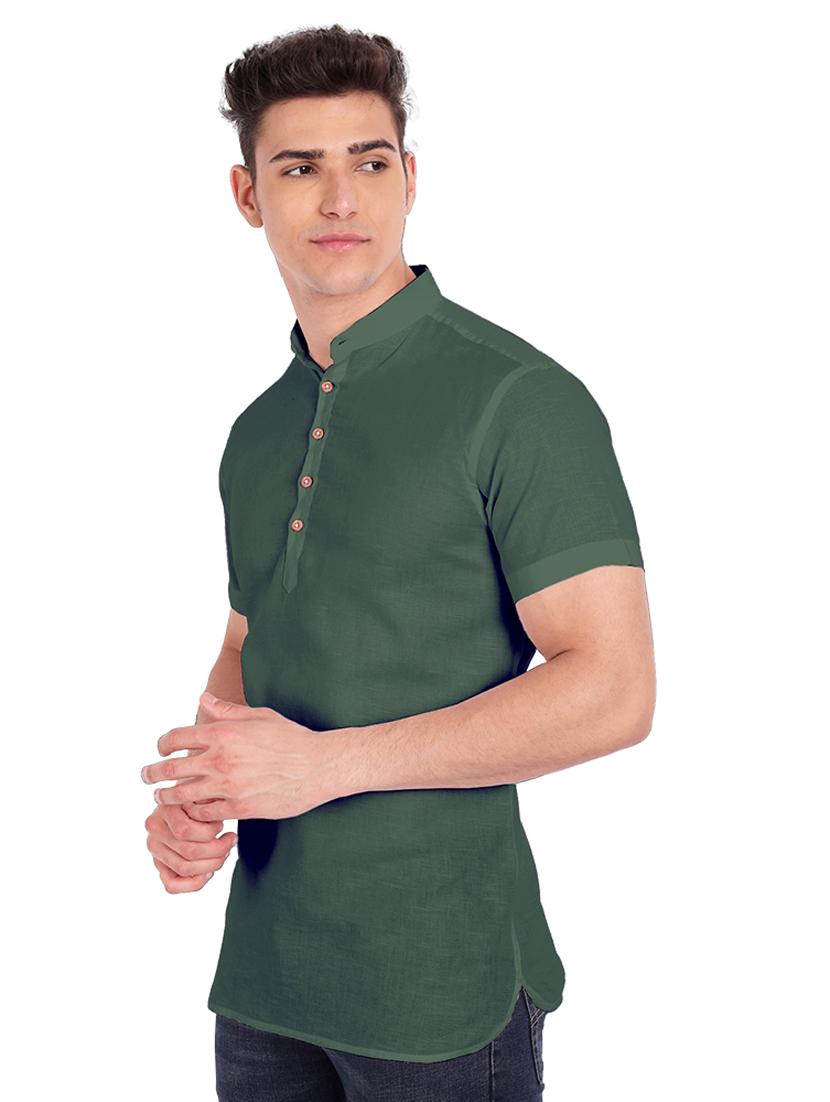 bottle-green solid short kurta - 18454642 - Zoom Image - 2