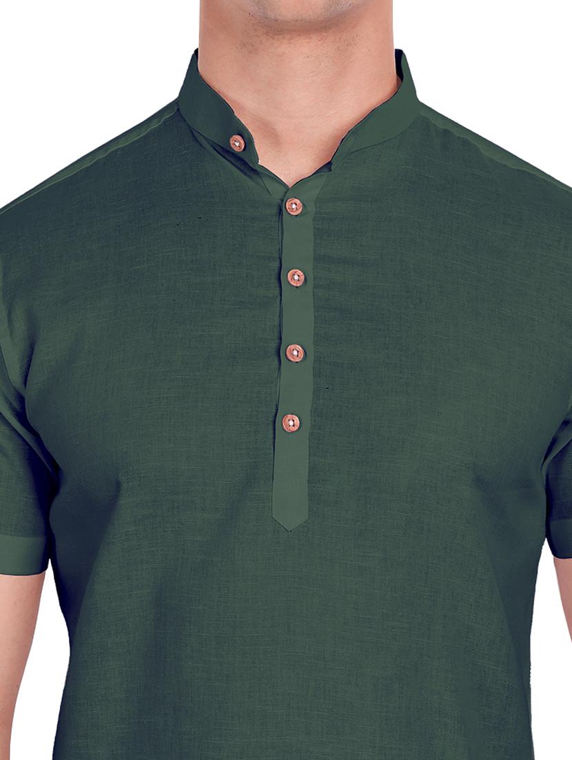 bottle-green solid short kurta - 18454642 - Zoom Image - 5
