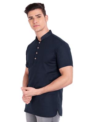 navy blue solid short kurta - 18454644 - Standard Image - 2