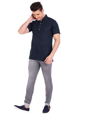 navy blue solid short kurta - 18454644 - Standard Image - 4
