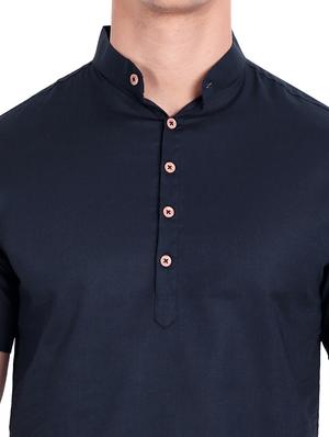 navy blue solid short kurta - 18454644 - Standard Image - 5
