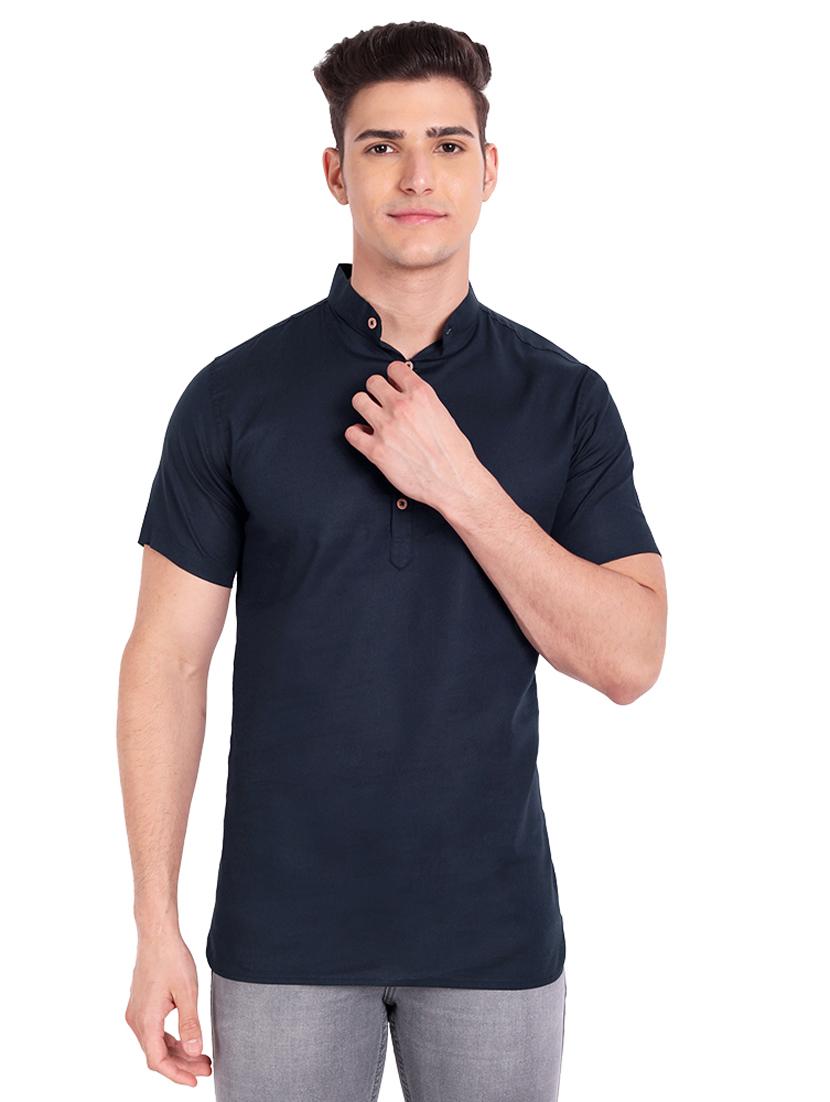navy blue solid short kurta - 18454644 - Zoom Image - 1