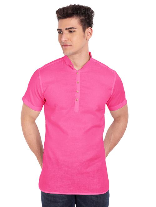 pink solid short kurta - 18454648 - Standard Image - 1
