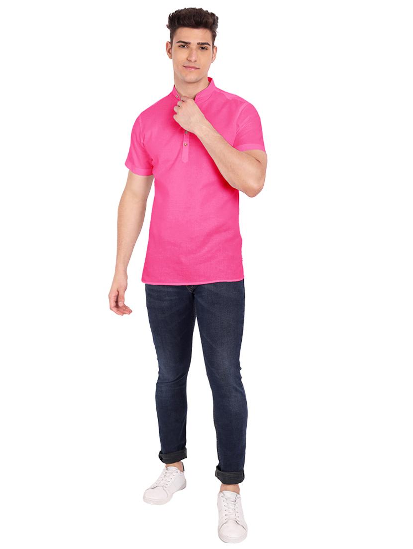 pink solid short kurta - 18454648 - Zoom Image - 4