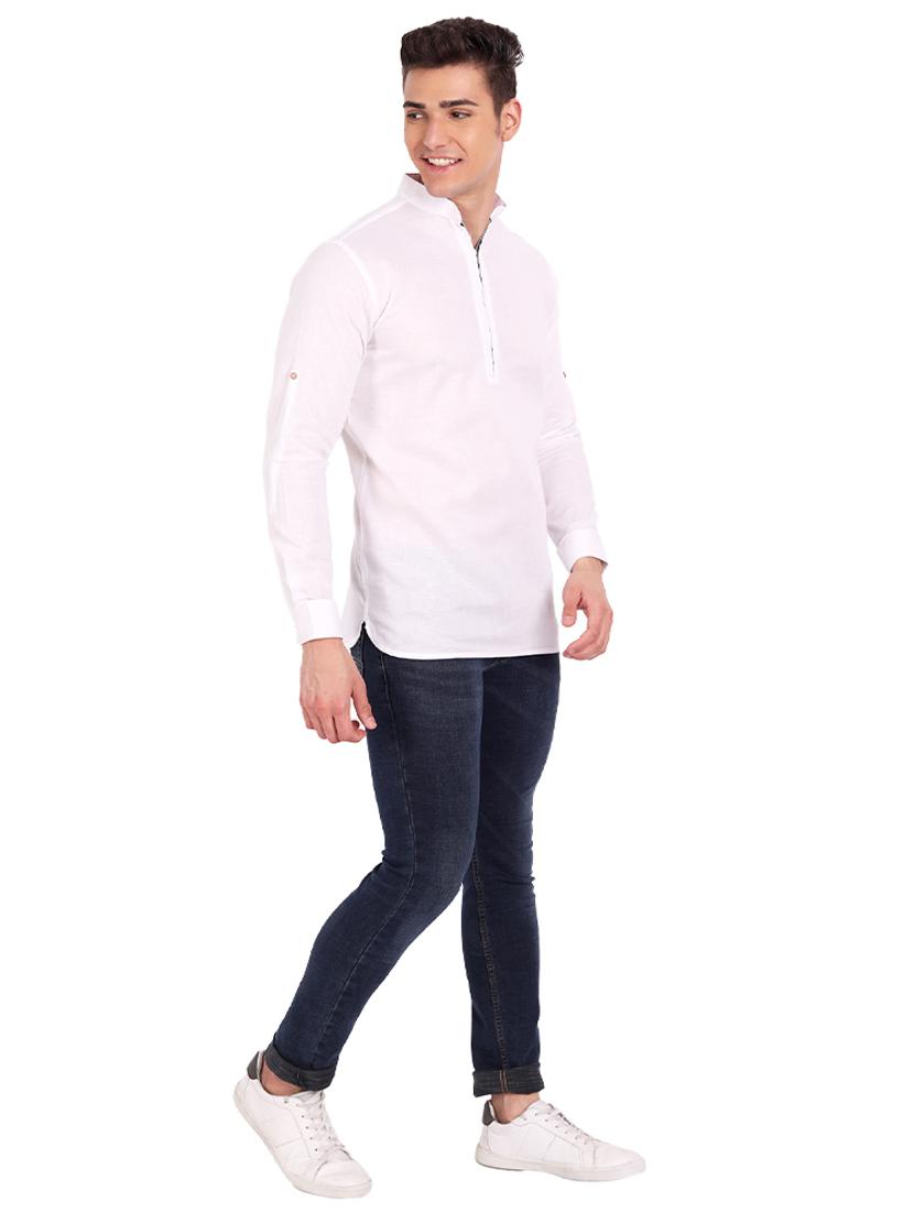 white solid short kurta - 18454650 - Zoom Image - 4