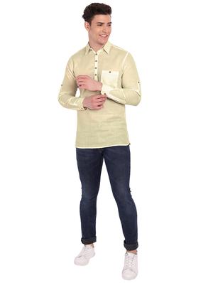 cream solid short kurta - 18454655 - Standard Image - 4