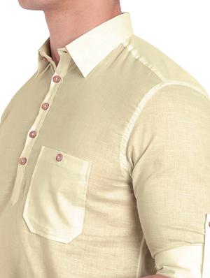 cream solid short kurta - 18454655 - Standard Image - 5