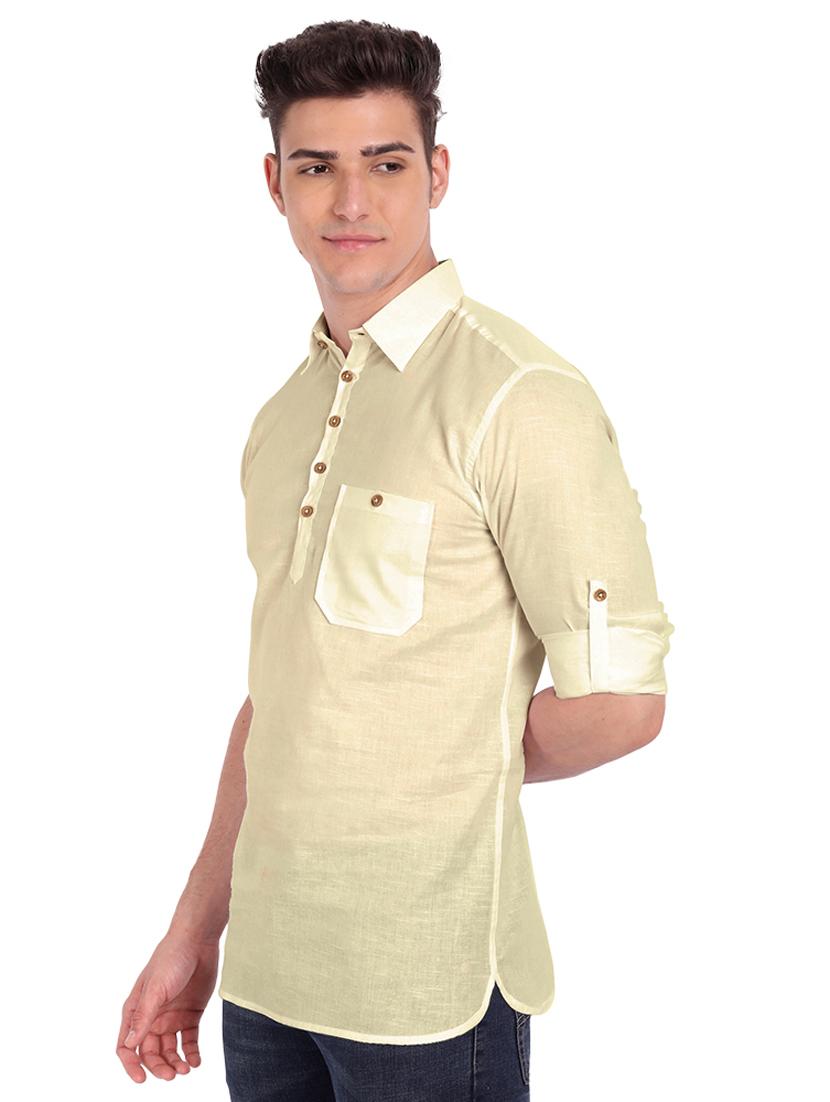 cream solid short kurta - 18454655 - Zoom Image - 2