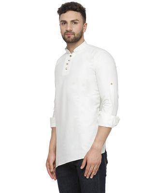 white solid short kurta - 18455209 - Standard Image - 3