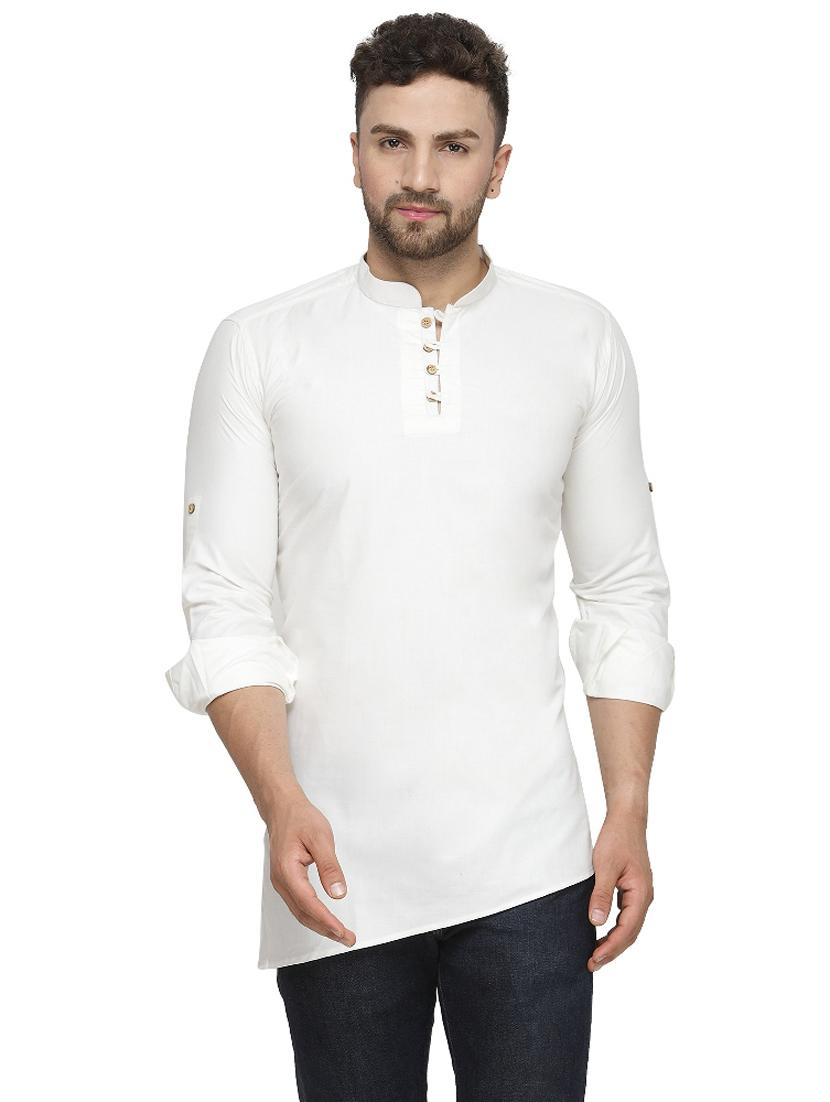 white solid short kurta - 18455209 - Zoom Image - 1