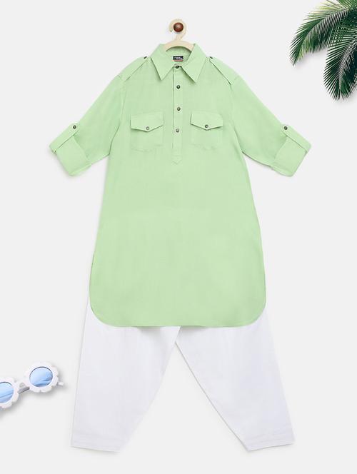 boys green solid kurta & pyjama set - 18455226 - Standard Image - 1