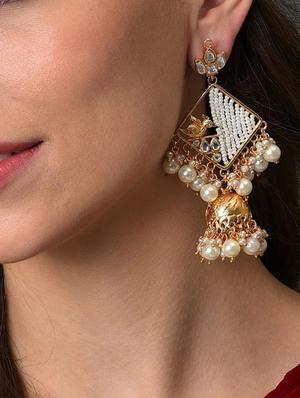 graceful delightful pearl kundan jhumka earrings - 18455302 - Standard Image - 3