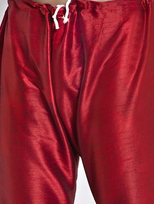 maroon solid kurta pyjama with printed nehru-jacket - 18455982 - Standard Image - 4