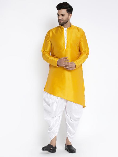 solid pure silk dhoti kurta set - 18456164 - Standard Image - 1