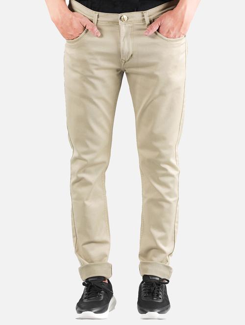 beige plain denim jean - 18456391 - Standard Image - 1