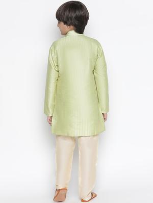 boys green self design kurta pyjama set - 18457277 - Standard Image - 3