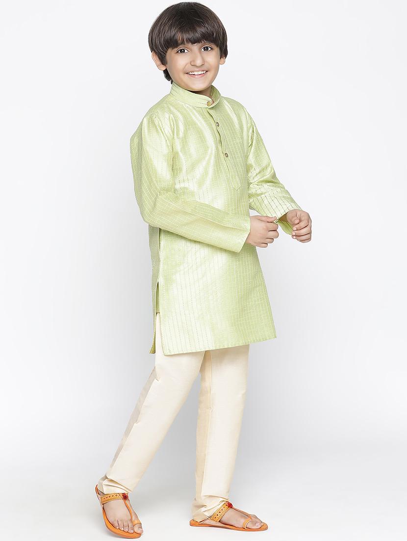 boys green self design kurta pyjama set - 18457277 - Zoom Image - 2