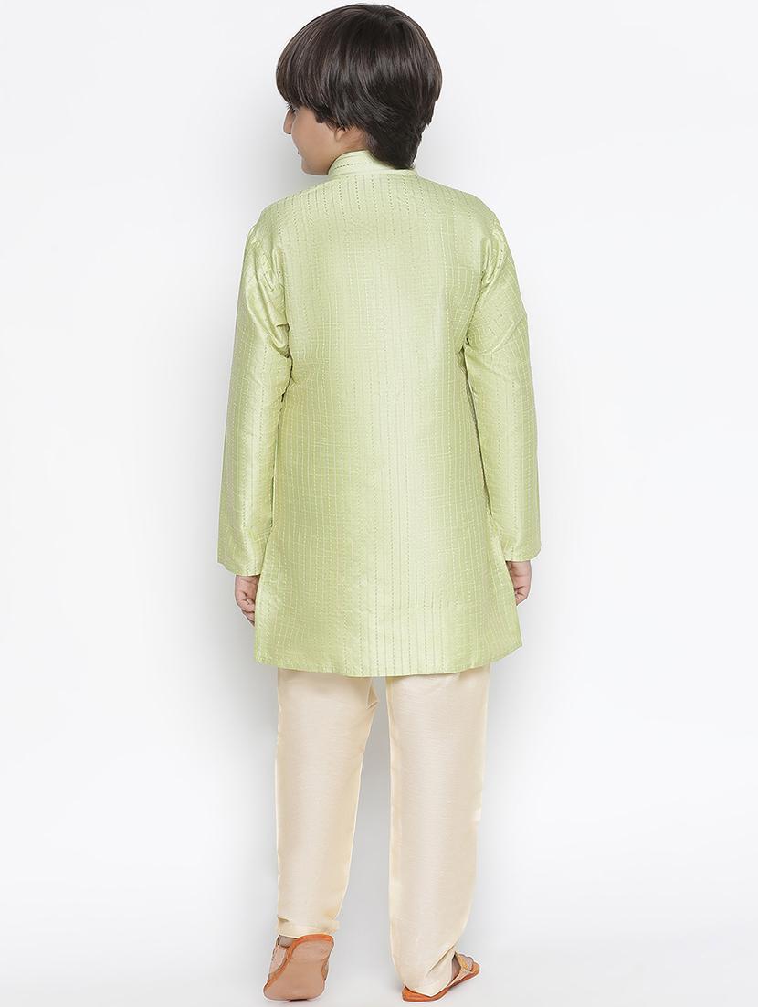 boys green self design kurta pyjama set - 18457277 - Zoom Image - 3