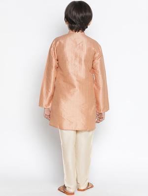 boys peach self design kurta pyjama set - 18457278 - Standard Image - 3