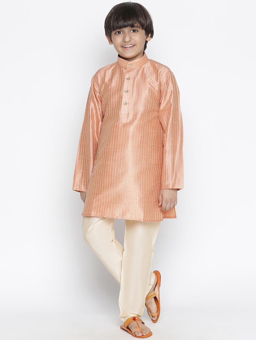 boys peach self design kurta pyjama set - 18457278 - Zoom Image - 2
