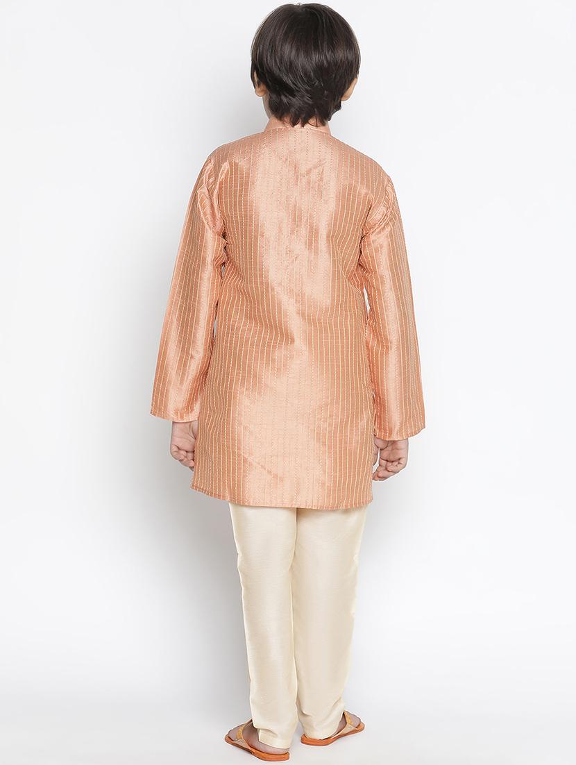 boys peach self design kurta pyjama set - 18457278 - Zoom Image - 3