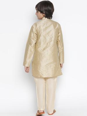 boys beige self design kurta pyjama set - 18457279 - Standard Image - 3