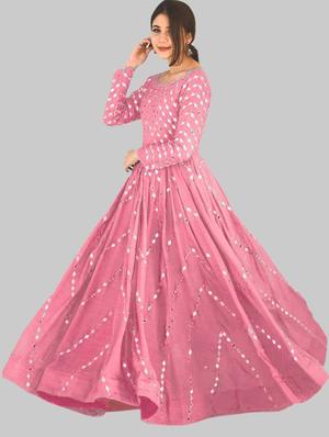 mirror work flared semi-stitched suit set - 18457597 - Standard Image - 2