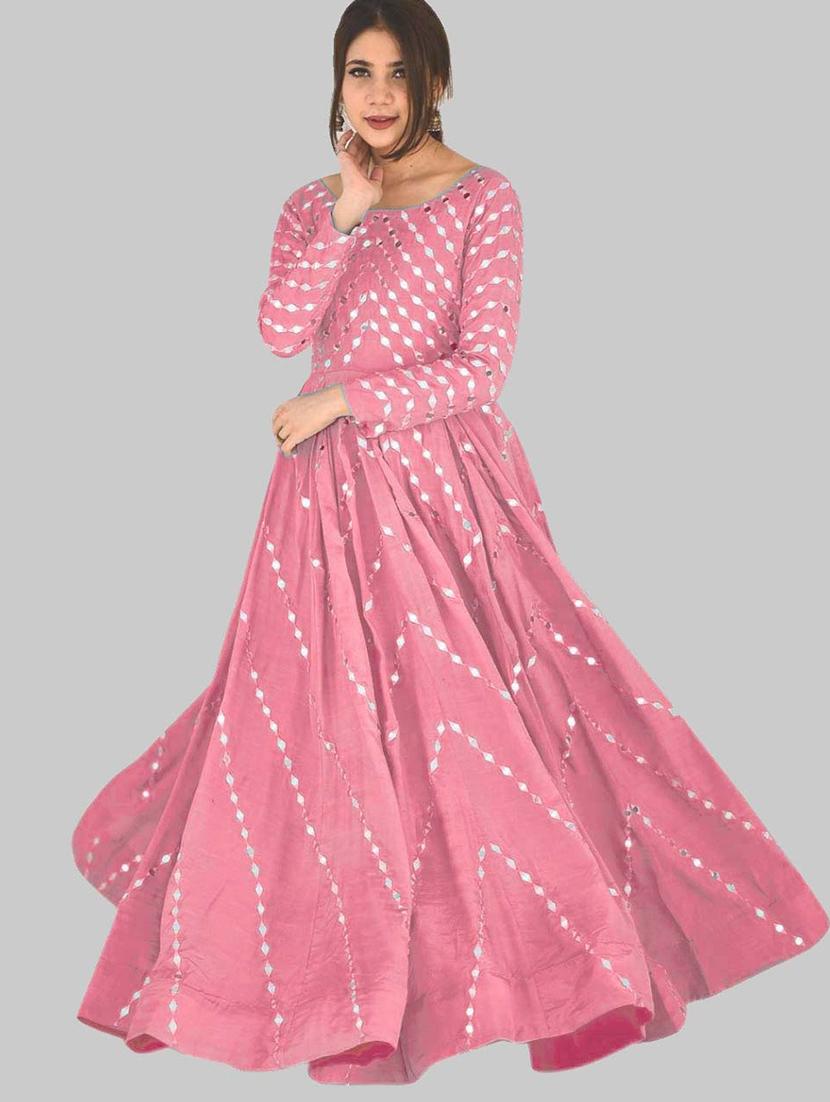 mirror work flared semi-stitched suit set - 18457597 - Zoom Image - 1