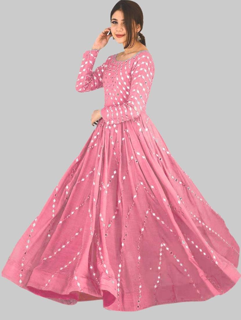mirror work flared semi-stitched suit set - 18457597 - Zoom Image - 2