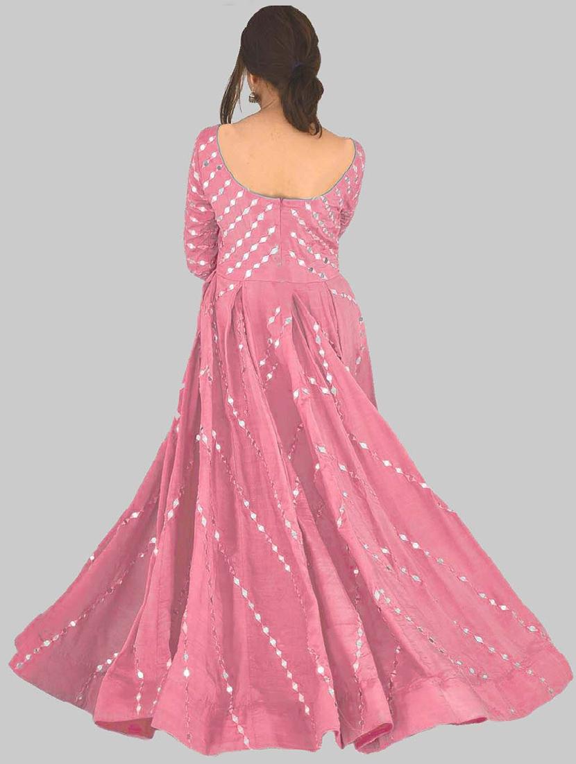 mirror work flared semi-stitched suit set - 18457597 - Zoom Image - 3