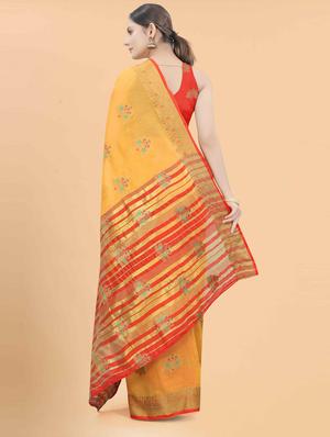 golden jacquard work woven saree with blouse - 18457627 - Standard Image - 2