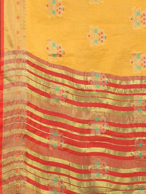 golden jacquard work woven saree with blouse - 18457627 - Standard Image - 4