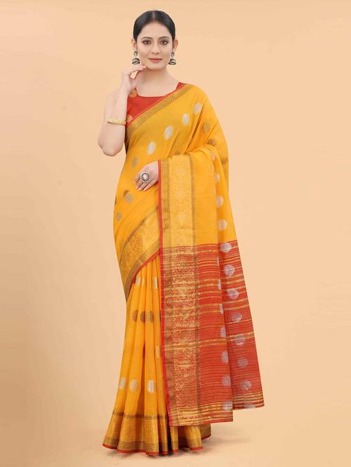 golden jacquard work woven saree with blouse - 18457638 - Standard Image - 1
