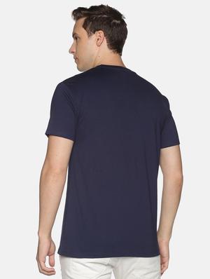 navy blue chest printed casual t-shirt - 18457981 - Standard Image - 3