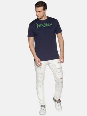 navy blue chest printed casual t-shirt - 18457981 - Standard Image - 4