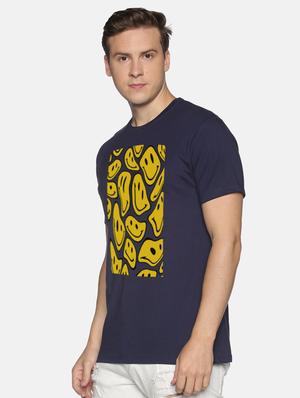 navy blue front printed casual t-shirt - 18458034 - Standard Image - 2