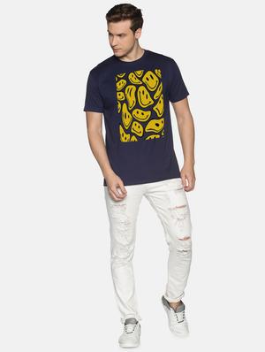 navy blue front printed casual t-shirt - 18458034 - Standard Image - 4