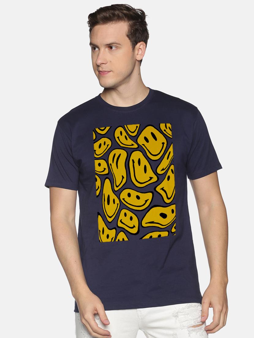 navy blue front printed casual t-shirt - 18458034 - Zoom Image - 1