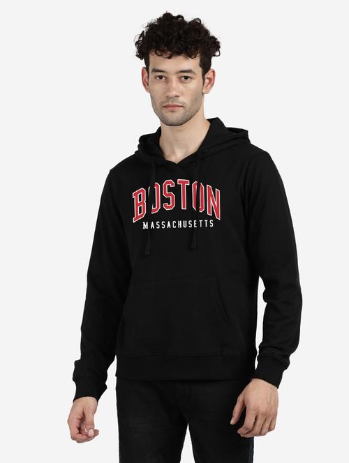 black chest-printed hooded sweatshirt - 18458083 - Standard Image - 1
