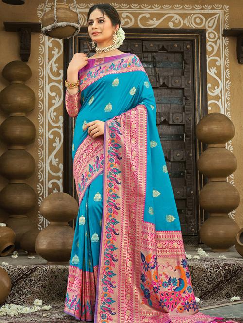 golden zari work woven saree with blouse - 18458273 - Very Small Image - 1