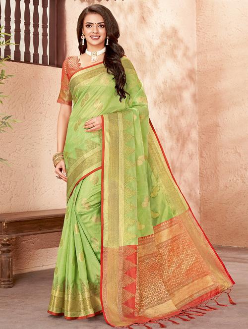 golden zari work woven saree with blouse - 18458295 - Standard Image - 1