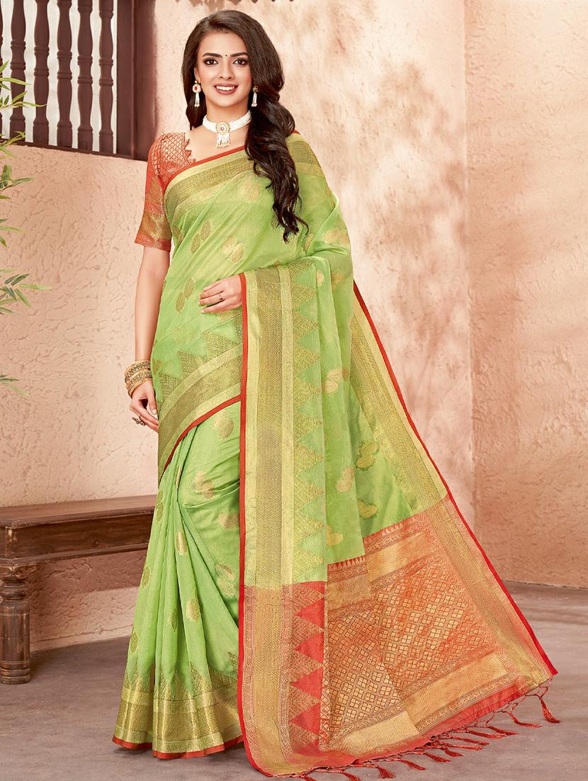 golden zari work woven saree with blouse - 18458295 - Zoom Image - 1