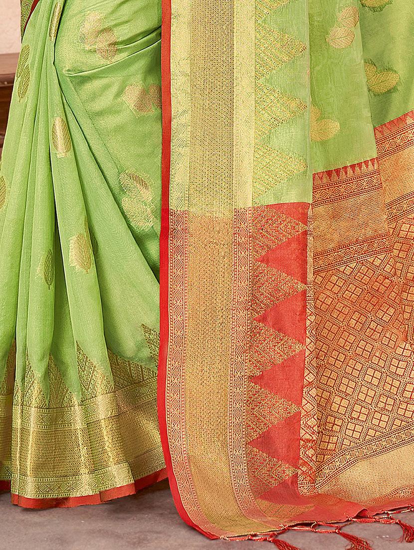 golden zari work woven saree with blouse - 18458295 - Zoom Image - 3