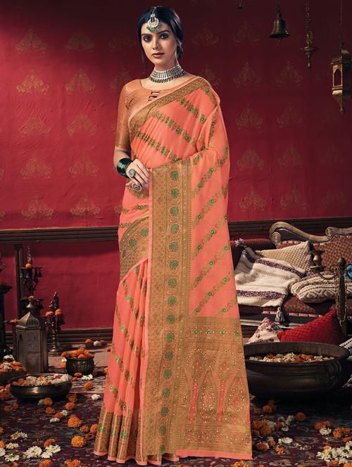 golden zari work woven saree with blouse - 18458321 - Standard Image - 1