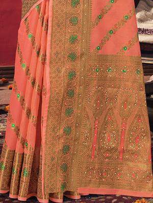 golden zari work woven saree with blouse - 18458321 - Standard Image - 2