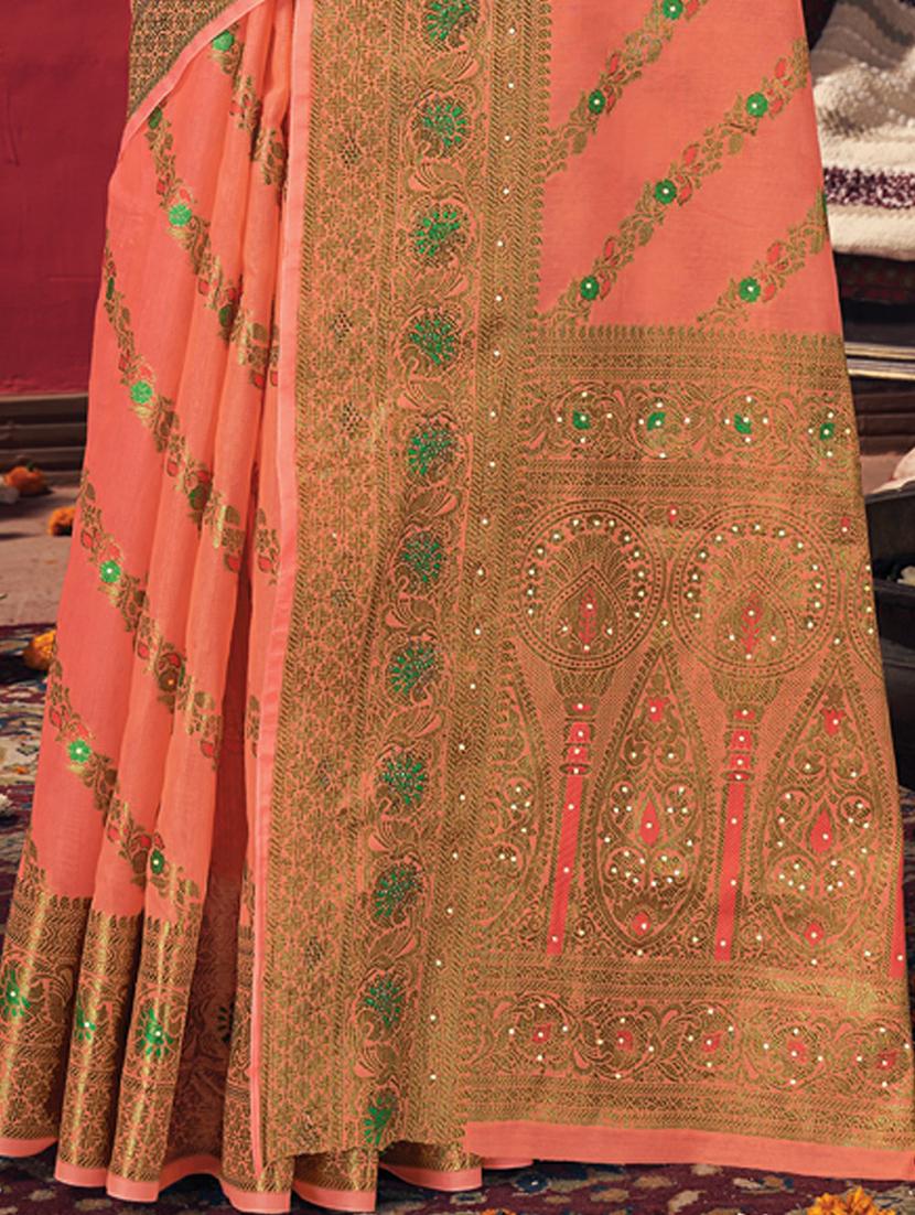 golden zari work woven saree with blouse - 18458321 - Zoom Image - 2