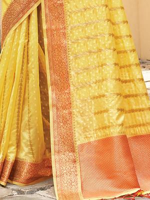 golden zari work woven saree with blouse - 18458331 - Standard Image - 2