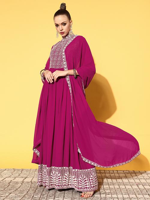 embroidered flared kurta dupatta set - 18458354 - Standard Image - 1