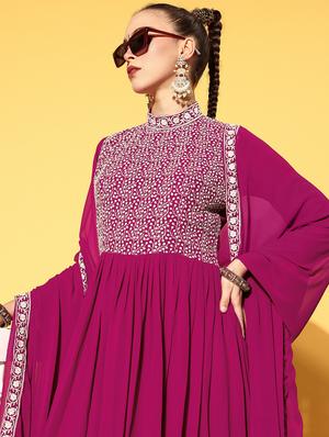 embroidered flared kurta dupatta set - 18458354 - Standard Image - 5