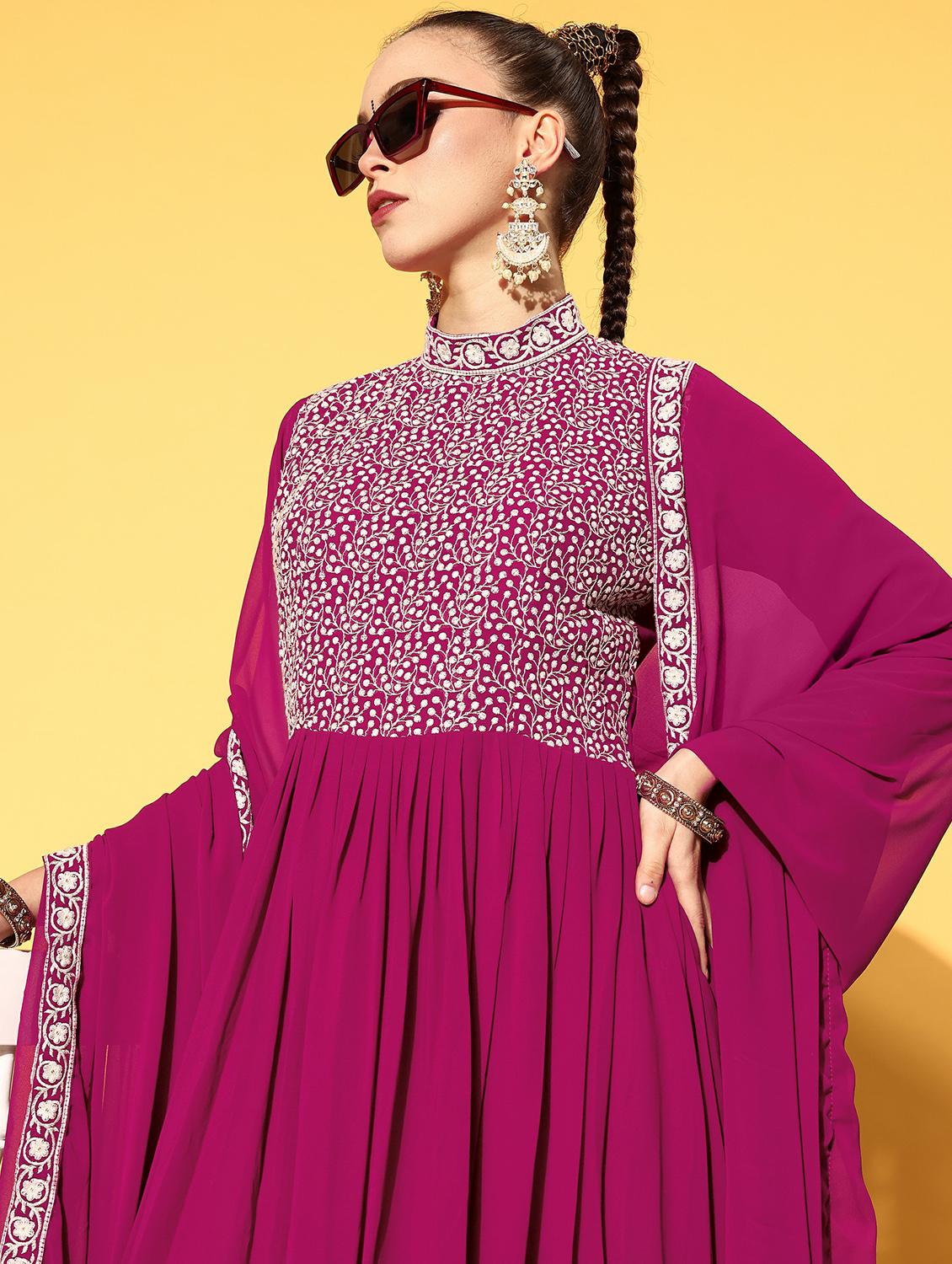embroidered flared kurta dupatta set - 18458354 - Zoom Image - 5